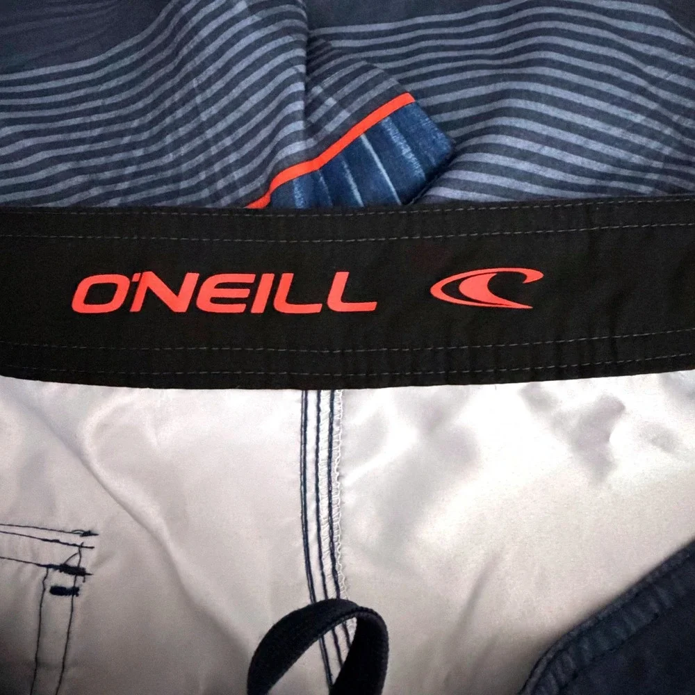 O'Neill Board Shorts Mens 38‎ Blue Tropical Palm Leaf Striped Swim Trunks